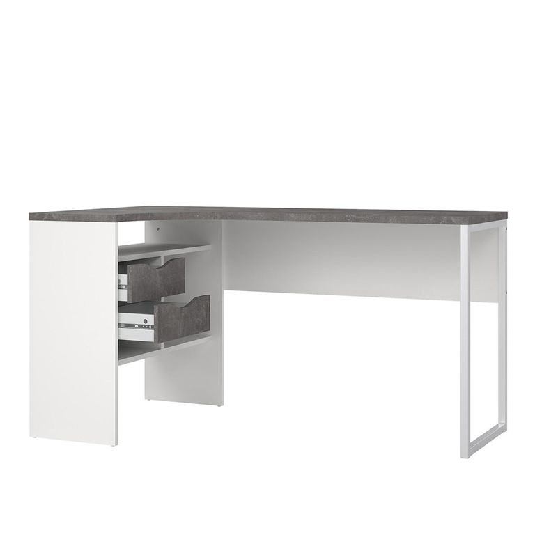Function Plus Corner Desk - 2 Drawer - White and Grey