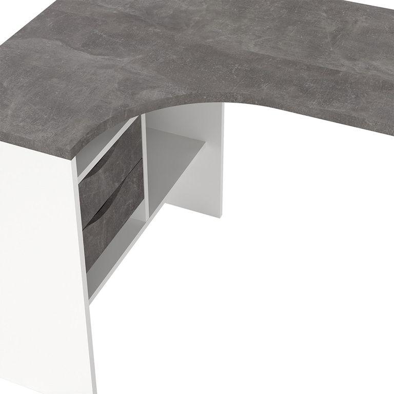 Function Plus Corner Desk - 2 Drawer - White and Grey
