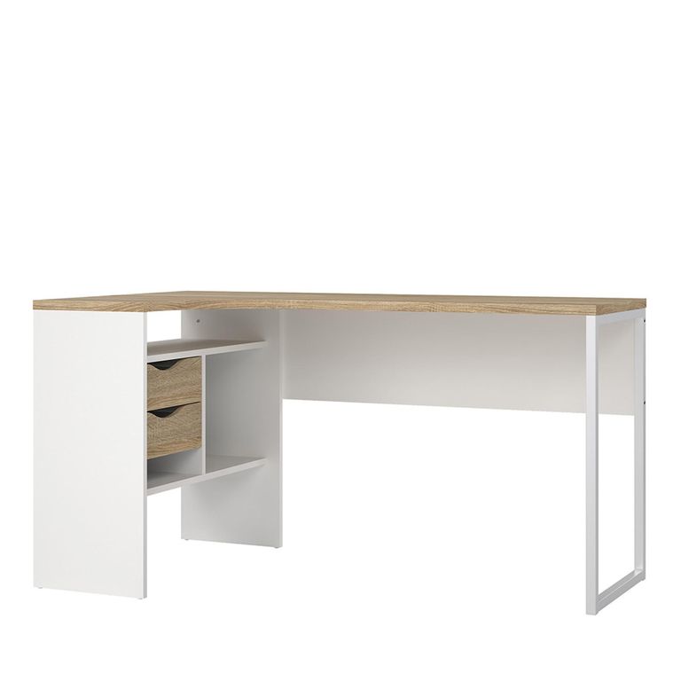 Function Plus Corner Desk - 2 Drawer - White and Oak