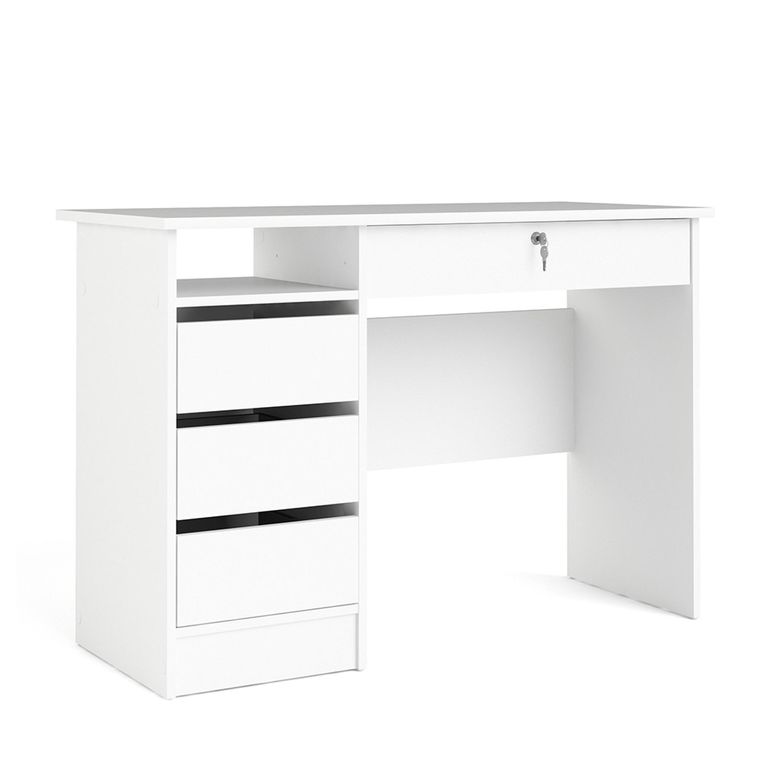 Function Plus Desk - 3+1 Handle Free Drawer - Single - White