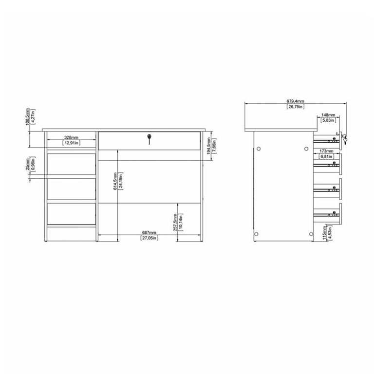 Function Plus Desk - 3+1 Handle Free Drawer - Single - White
