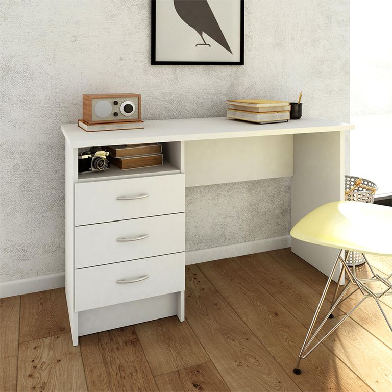 Function Plus Desk - 3 Drawer - Single - White