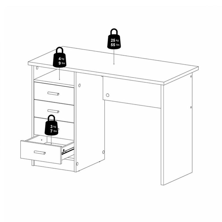 Function Plus Desk - 4 Drawer - Single - Oak