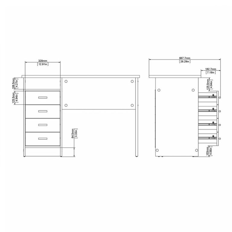 Function Plus Desk - 4 Drawer - Single - Oak