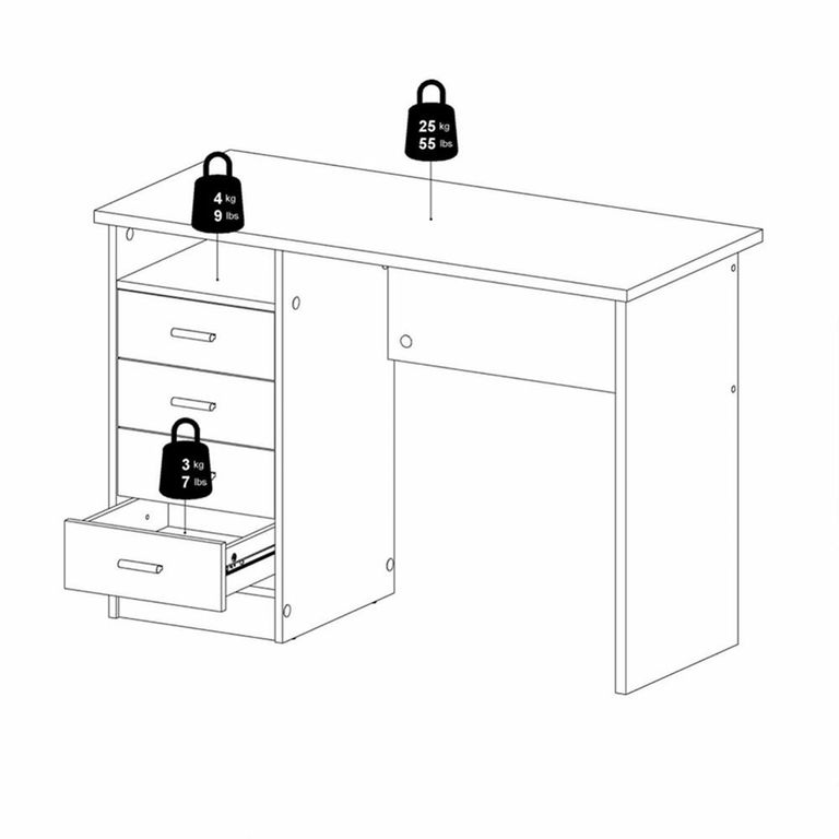 Function Plus Desk - 4 Drawer - Single - White