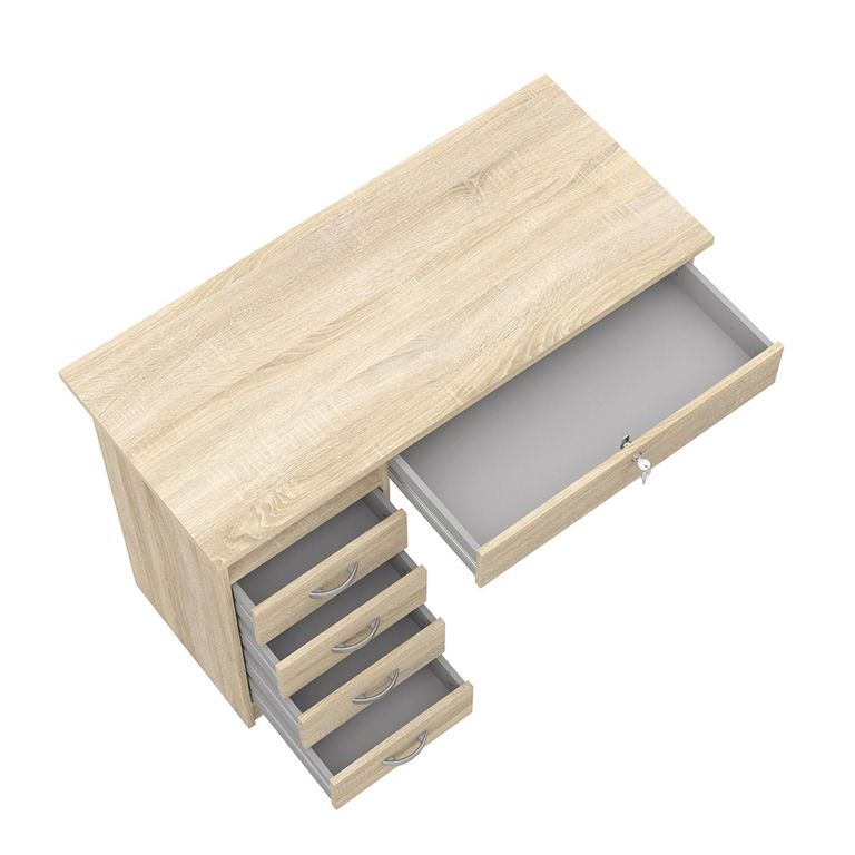 Function Plus Desk - 5 Drawer - Single - Oak