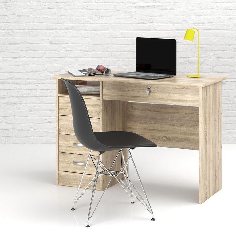 Function Plus Desk - 5 Drawer - Single - Oak