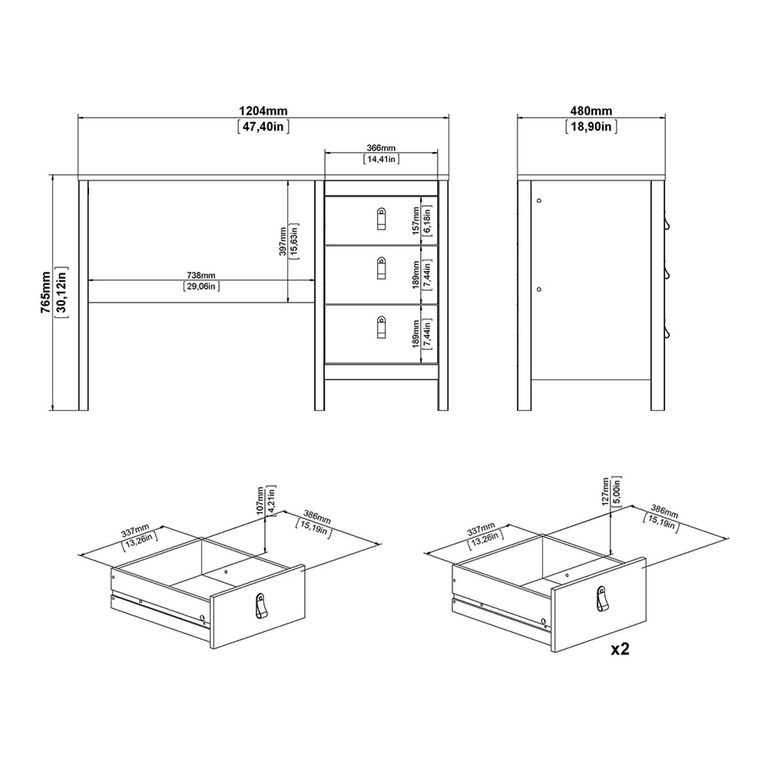 Barcelona Desk - 3 Drawer - White