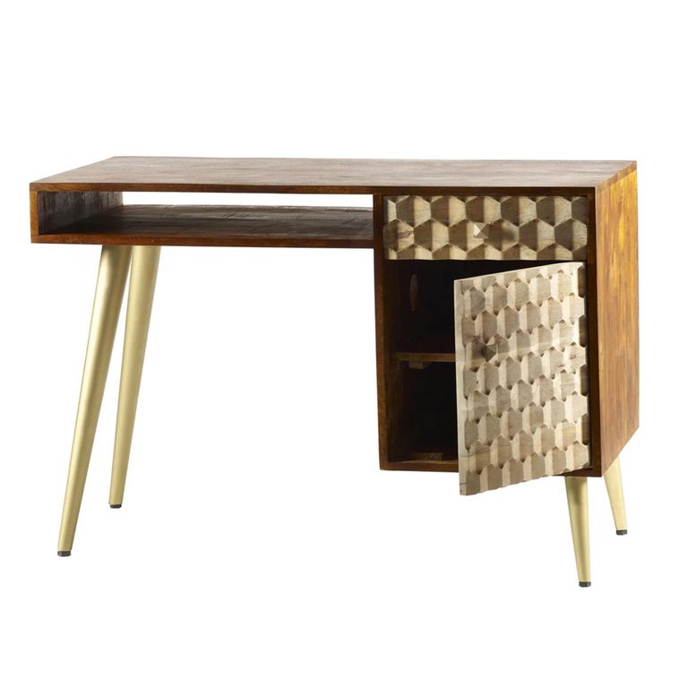 Edison Desk - 1 Door 1 Drawer - Geometric - Mango Wood