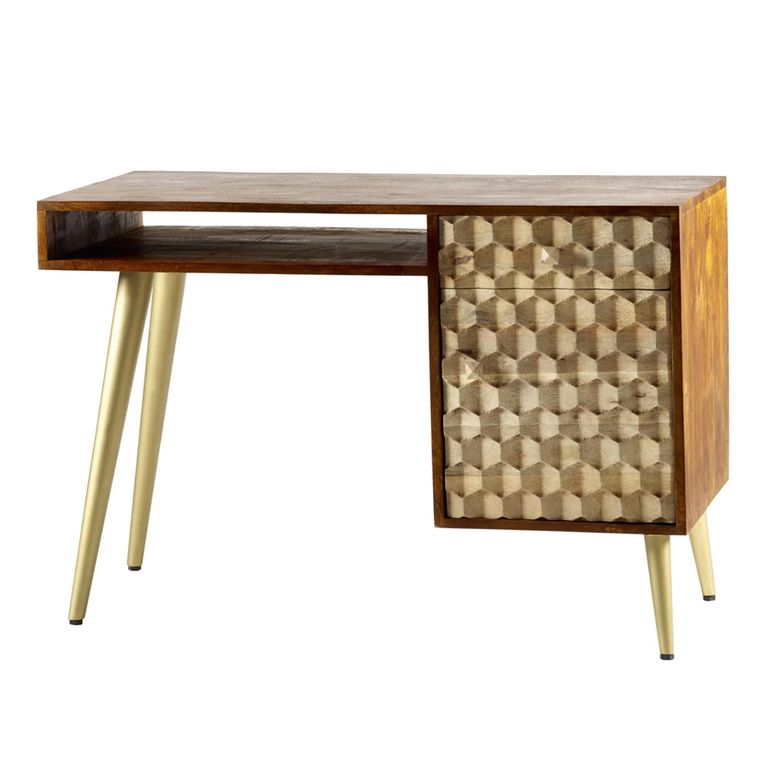 Edison Desk - 1 Door 1 Drawer - Geometric - Mango Wood