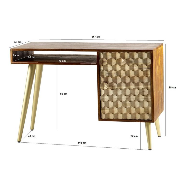 Edison Desk - 1 Door 1 Drawer - Geometric - Mango Wood