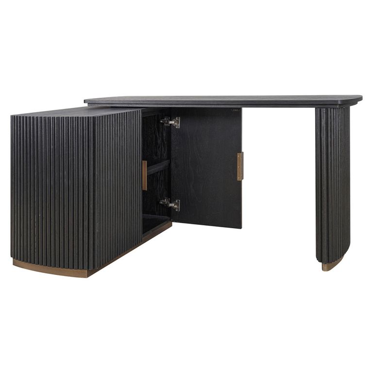 Cambon Dark Oak and Brass Curved Writing Desk