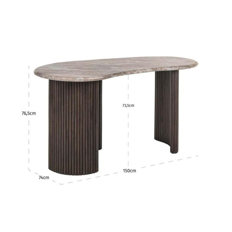 Rashford Office Desk - Kidney - Fluted Base - Blush Beige - Marble and Metal