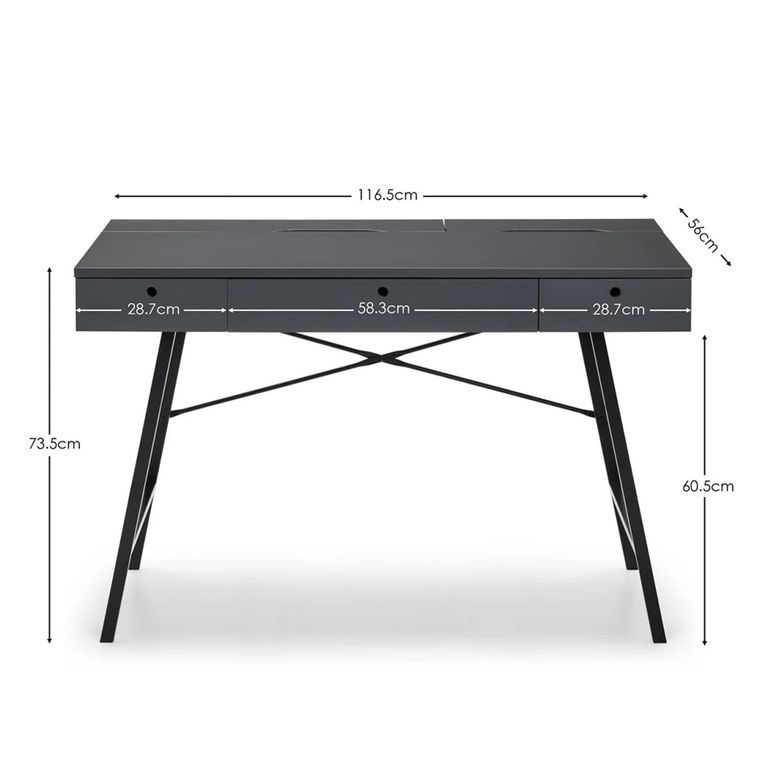 Trianon Desk - 3 Drawer - Grey - Wood