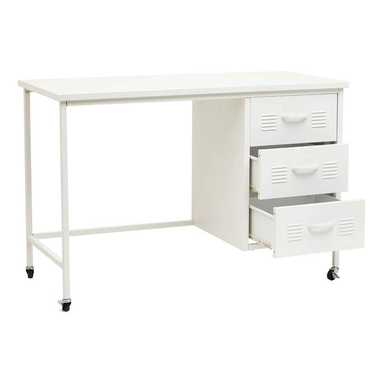 Academy Metal Desk - 3 Drawer - White