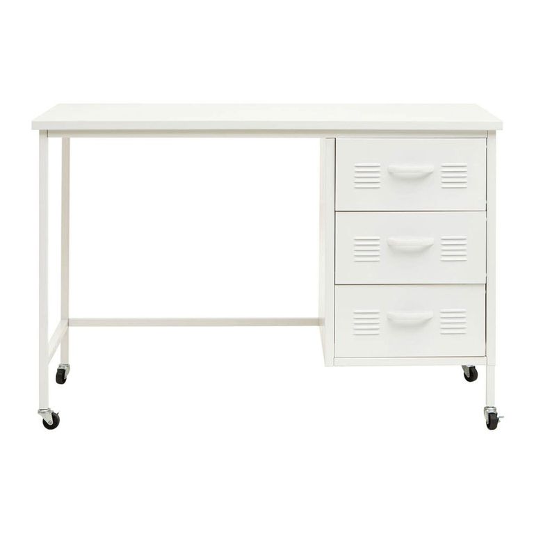 Academy Metal Desk - 3 Drawer - White