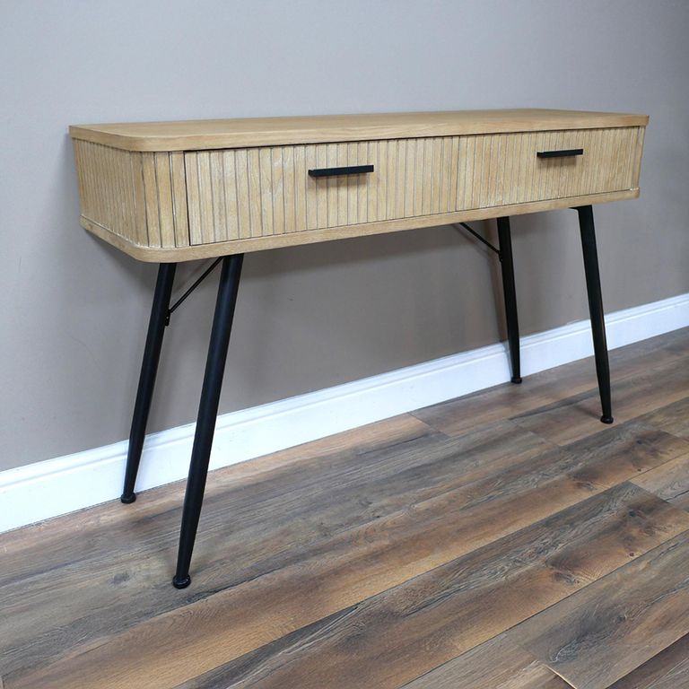 Desk - Ribbed Wooden - 2 Drawer