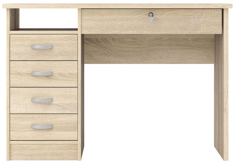 Function Plus Oak Effect 5 Drawer Single Desk
