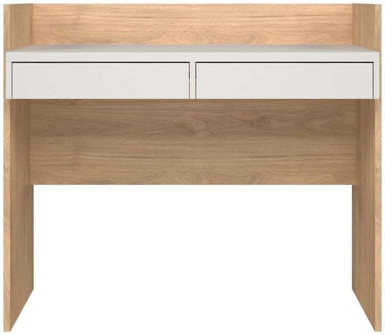 Function Plus Oak Effect and White 2 Drawer Desk