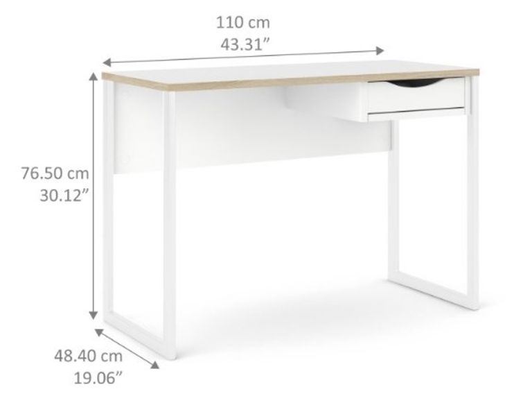 Function Plus White 1 Drawer Desk
