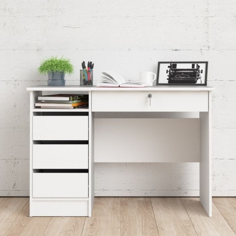 Function Plus White 3+1 Handle Free Drawer Single Desk