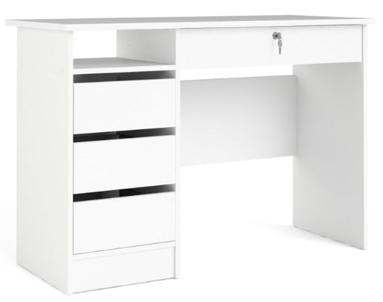 Function Plus White 3+1 Handle Free Drawer Single Desk