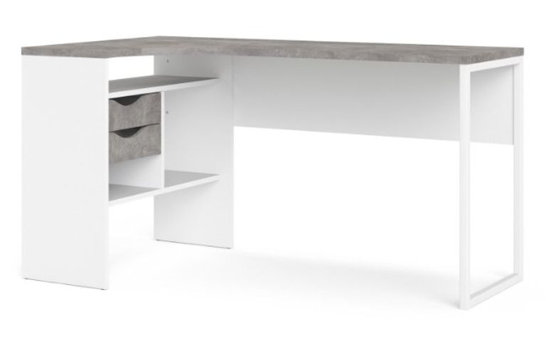 Function Plus White and Grey 2 Drawer Corner Desk