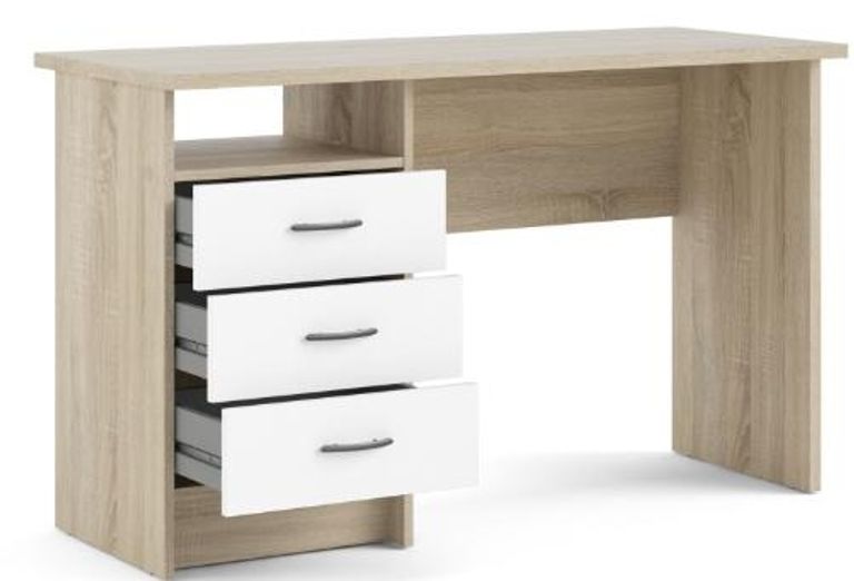 Function Plus White and Oak Effect 3 Drawer Single Desk
