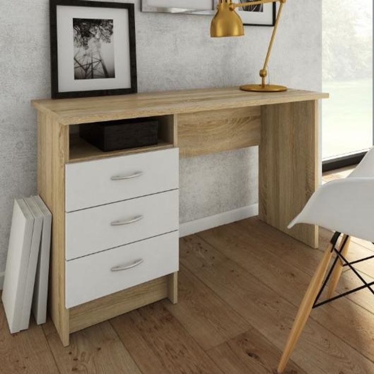 Function Plus White and Oak Effect 3 Drawer Single Desk