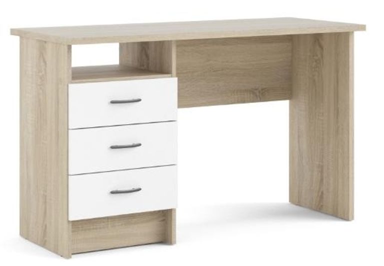 Function Plus White and Oak Effect 3 Drawer Single Desk