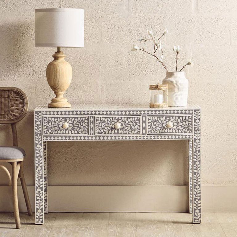 Fusion Desk - 3 Drawer - Silver Bone Inlay