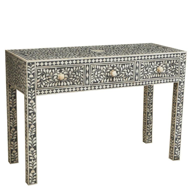 Fusion Desk - 3 Drawer - Silver Bone Inlay