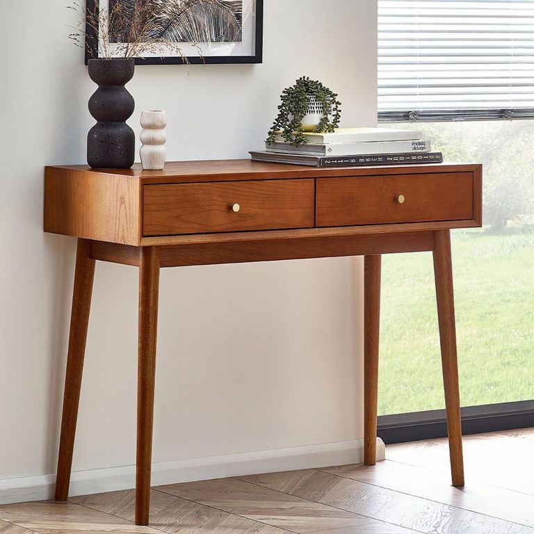 Lowry Writing Desk - 2 Drawer - Cherry Wood - Retro Style