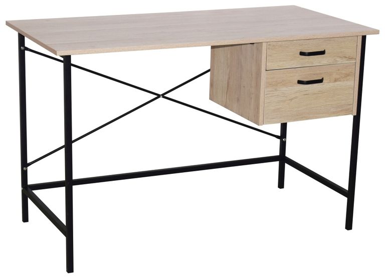 Loft Oak 2 Drawer Desk with Metal Legs