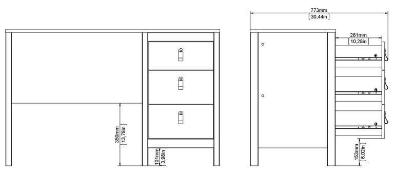 Madrid Black 3 Drawer Desk