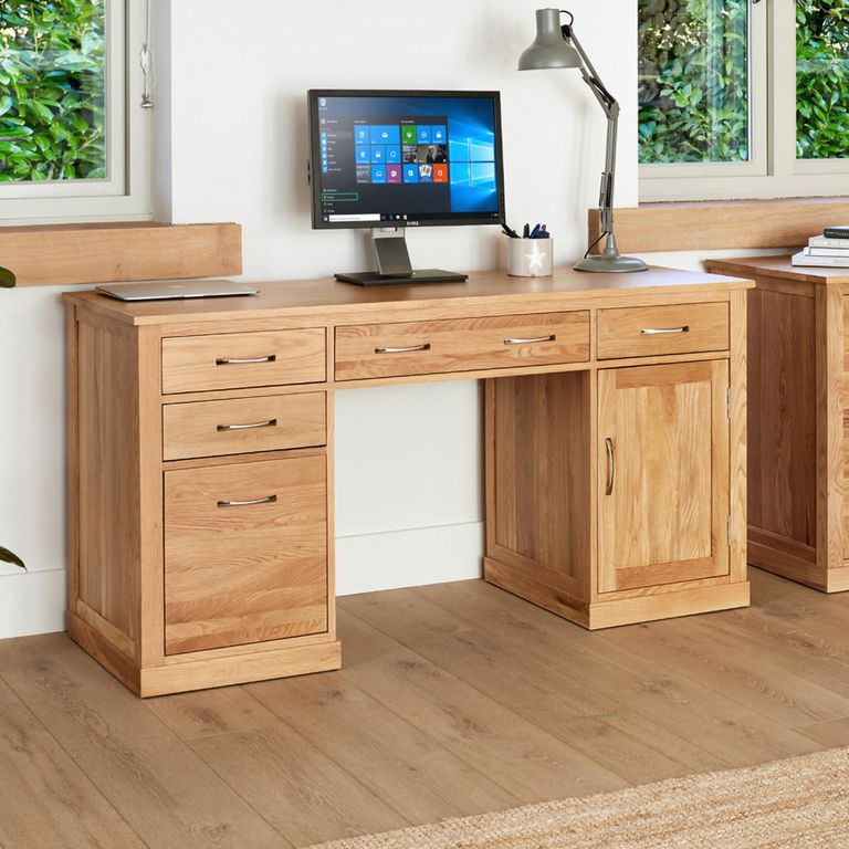 Mobel Oak Computer Desk - 1 Door - 5 Drawer