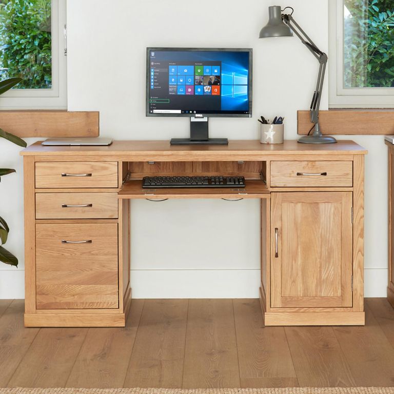 Mobel Oak Computer Desk - 1 Door - 5 Drawer