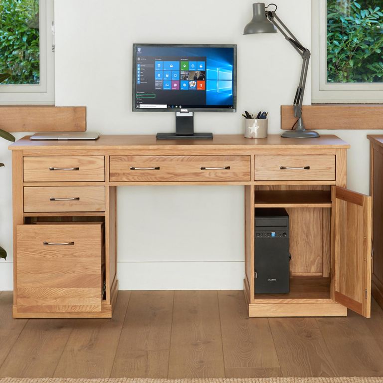 Mobel Oak Computer Desk - 1 Door - 5 Drawer