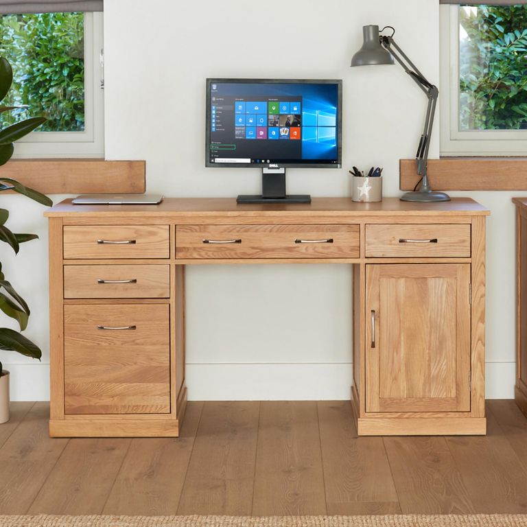 Mobel Oak Computer Desk - 1 Door - 5 Drawer