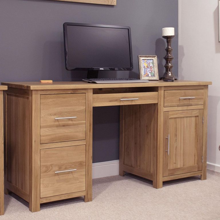 Opus Computer Desk - Double Pedestal - Oak