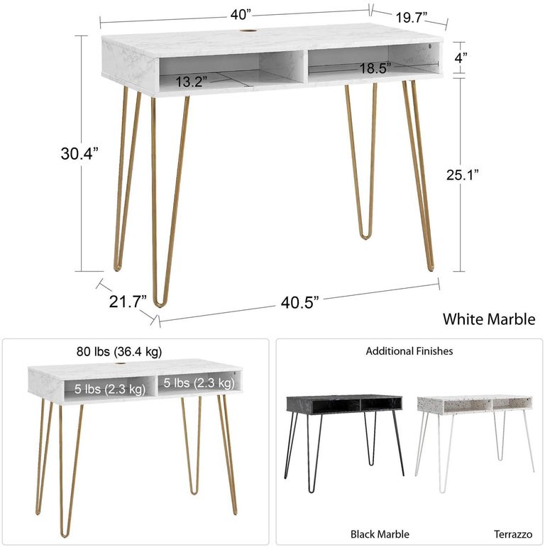 Nowata Athena White Marble Home Office Desk - 9618891COMNUK