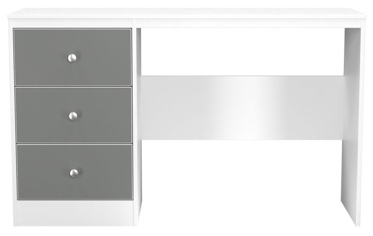 Padstow Grey and White Matt 3 Drawer Desk