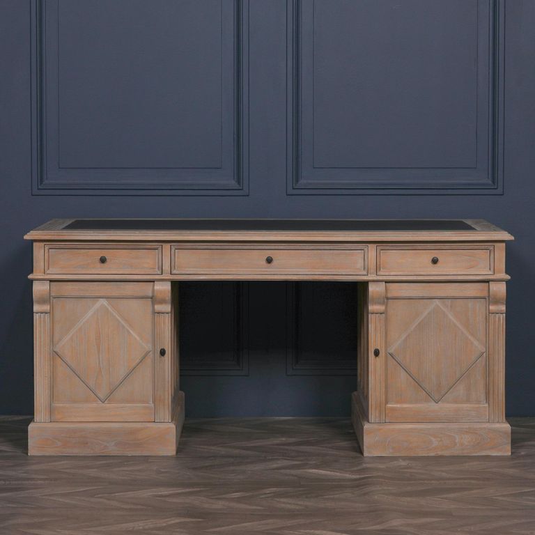 Rustic Wood Double Pedestal Desk - 2 Door - 3 Drawer