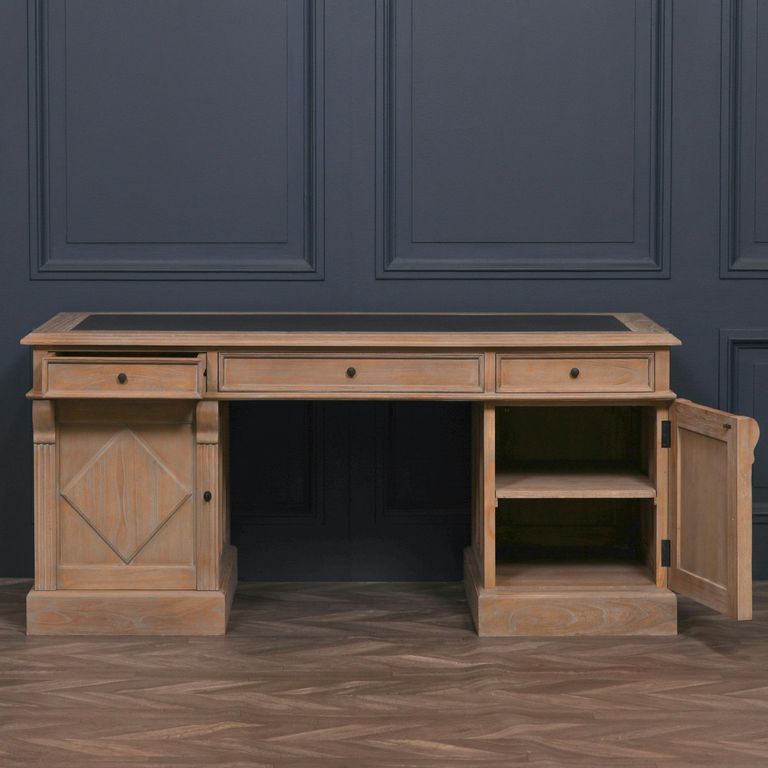 Rustic Wood Double Pedestal Desk - 2 Door - 3 Drawer