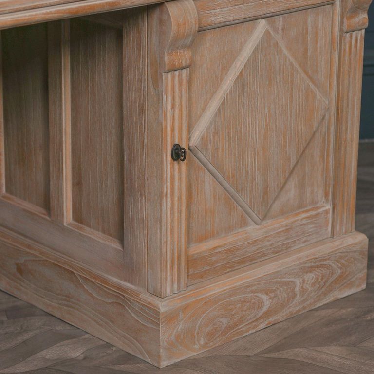 Rustic Wood Double Pedestal Desk - 2 Door - 3 Drawer