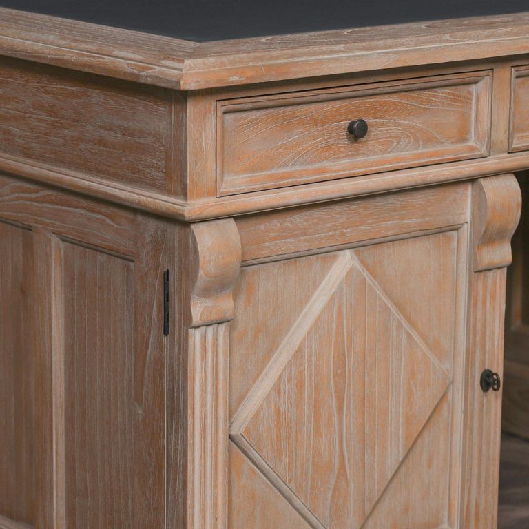 Rustic Wood Double Pedestal Desk - 2 Door - 3 Drawer