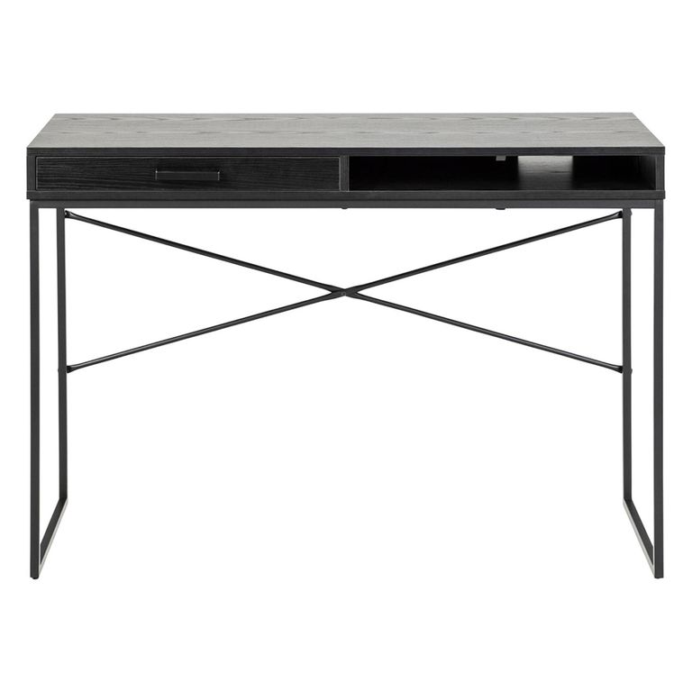 Seaford Office Desk - 1 Drawer - Black Melamine and Metal