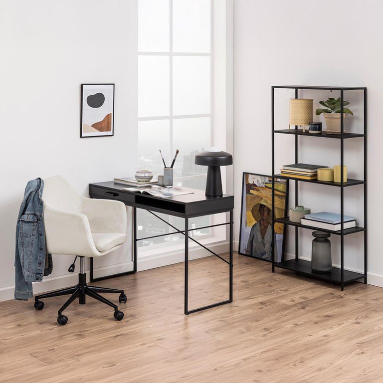 Seaford Office Desk - 1 Drawer - Black Melamine and Metal