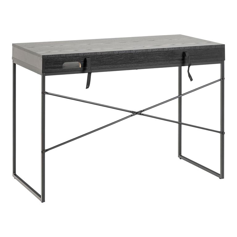 Seaford Office Desk - 1 Drawer - Black Melamine and Metal