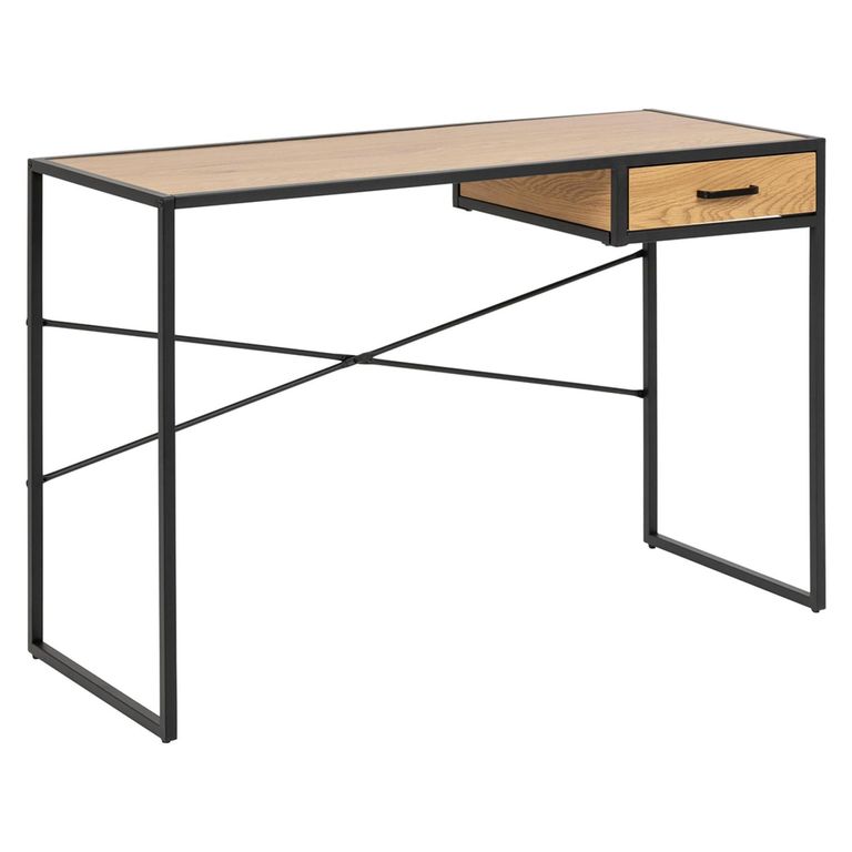 Seaford Desk - 1 Drawer - Oak and Black Metal